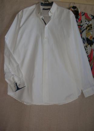 Мужская белая сорочка рубашка angelo litrico плотного хлопка