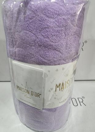 Махрове простирадло Maison D'or lilac жакард на гумці 180*200+...