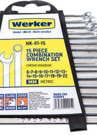 Набор ключей комбинированный 15шт 6-22мм "Werker" (НК-61-15), ...