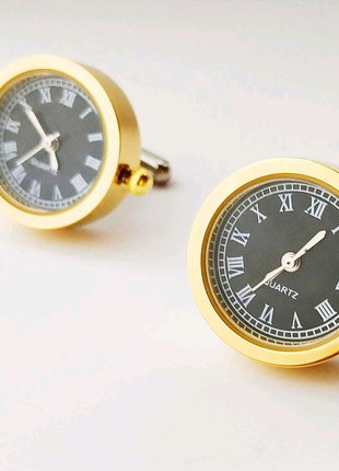 Запонки часы годинник золотой черный на рубашку запанка кварц