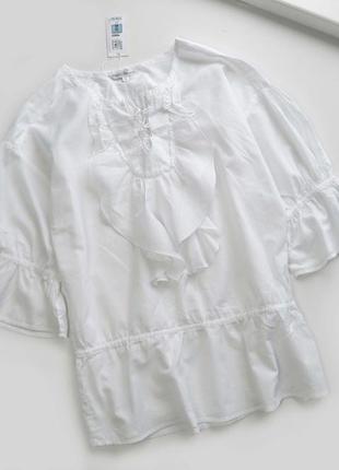 Легкая белая блуза с красивыми рукавами хлопок