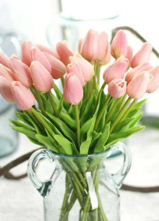 Тюльпаны искусственные нежно-розовые - 5 штук, на вид и на ощу...