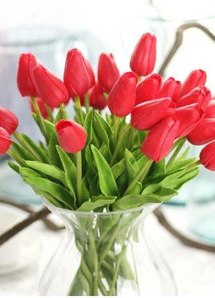 Искусственные тюльпаны красные - 5 штук, на вид и на ощупь как...