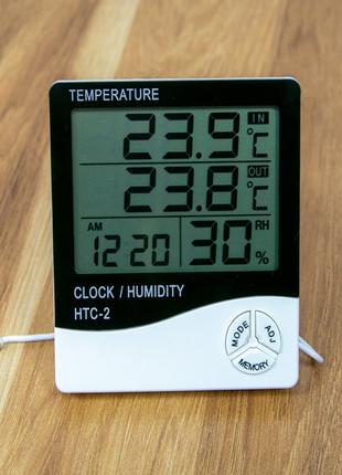 Гигрометр с выносным датчиком HTC-2, настольные часы с термоме...