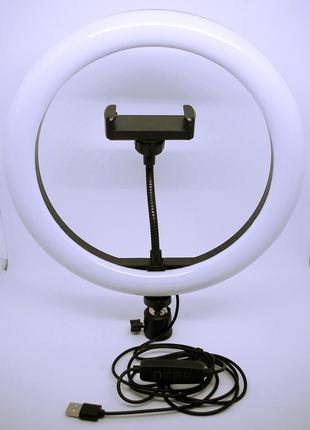 Лампа селфи LED светодиодная кольцо 26 см с держателем для тел...