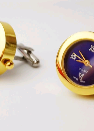 Запонки часы годинник золотой фиолетовый циферблат кварцевый часи