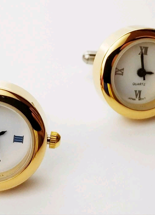 Запонки часы золотые белый цыферблат римские часи годинник