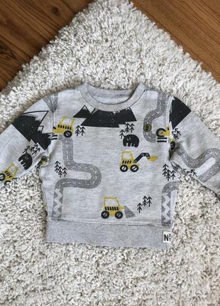 Next свитшот тринитка кофта свитер с машинками 6-9 месяцев