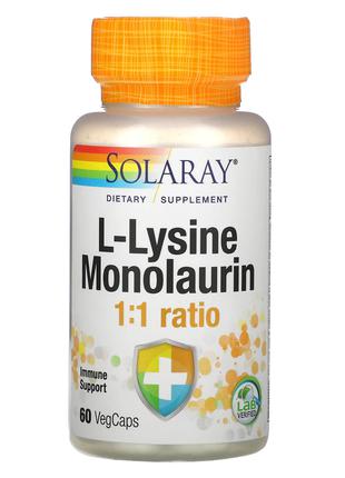 Solaray, L-лізин та монолаурин, у співвідношенні 1:1, 60 капсу...