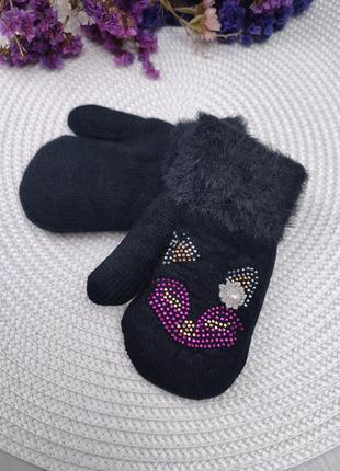 Варежки для девочки на 1-3 года чёрные рукавички с шнуровкой, ...