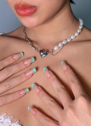Чокер ожерелье цепь сердце с кристаллом жемчужное украшение на...