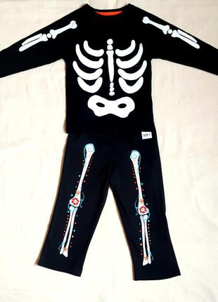Черный карнавальный костюм скелета на 2 года (92см)
