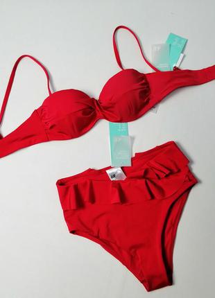Новый красный раздельный купальник высокие плавки h&m