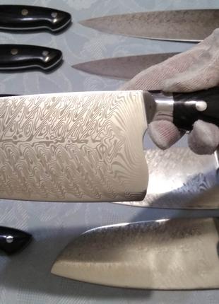 Кухонный нож Сантоку с дамасской текстировкой (17,7 см. лезвие)