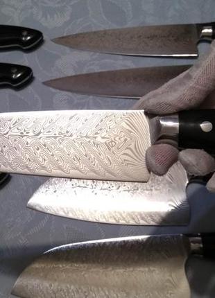 Кухонный нож шеф с дамасской текстировкой (сталь 440с, 58-60 hrc)