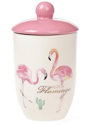 Банка керамическая для сыпучих продуктов Розовый Фламинго с зо...