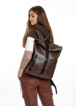 Большой коричневый рюкзак ролл топ для девушки вместительный и...