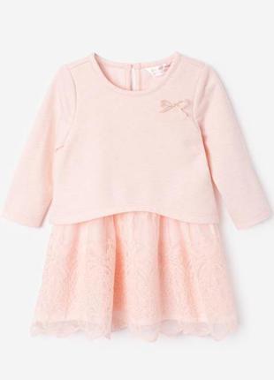 Розовое платье с кружевной юбкой для малышки gloria-jeans