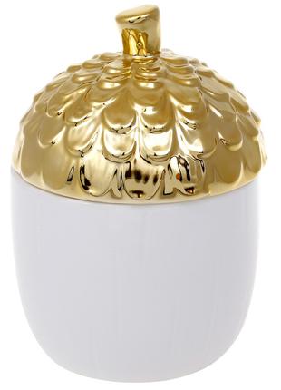 Банка керамическая Желудь, 670мл, цвет - белый с золотом