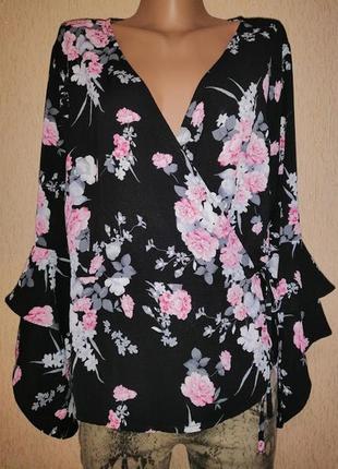 Красивая женская кофта, блузка на запах в цветочный принт, рук...