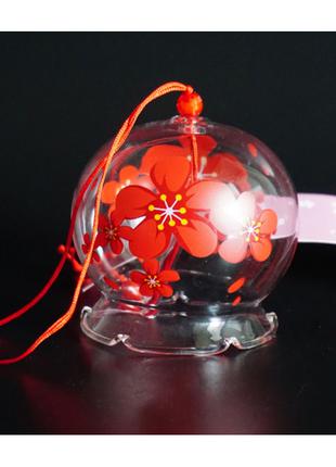 Японский колокольчик Фурин "Красные Цветы" стекло