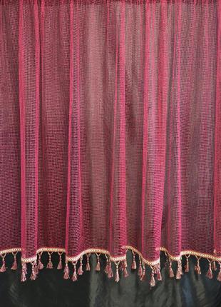 Тюль сетка бордового цвета с бахромой