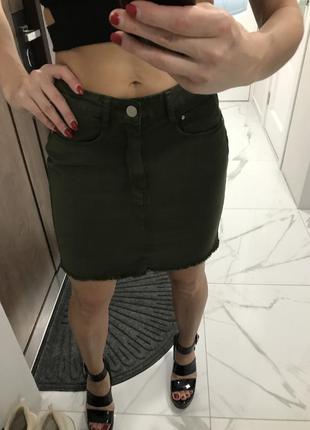Джинсова юбка ,зелена джинсова юбка