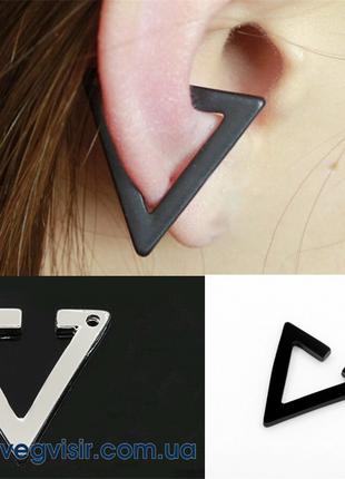 Модные серьги-клипсы в форме треугольника черные на одно ухо м...