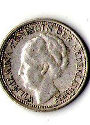 Нидерланды 10 центов, 1941 год серебро Королева Вильгельмина №545