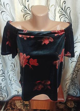 Шикарная бархатная блуза с открытыми плечами new look