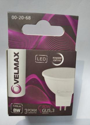LED лампа VELMAX V-MR16, 8W, GU5.3, 4100K, 720Lm