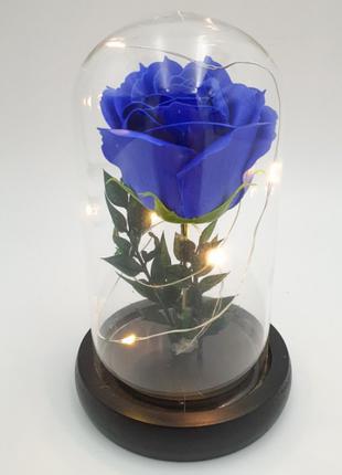 Роза в колбе с LED подсветкой ночник 16 см синяя