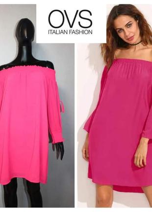 Свободное яркое платье туника ovs рожева сукня с открытыми пле...