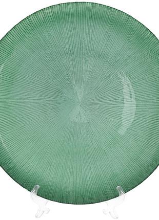 Сервировочная стеклянная тарелка , цвет - изумрудный, 33 см