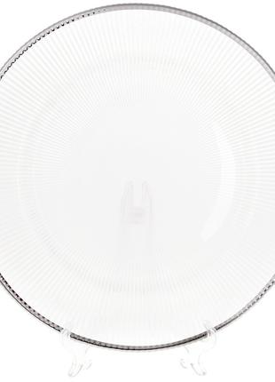 Сервировочная тарелка стеклянная, цвет - прозрачный с серебрян...