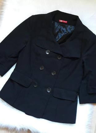 Качественный двубортный черный классический пиджак с рукавом 3...