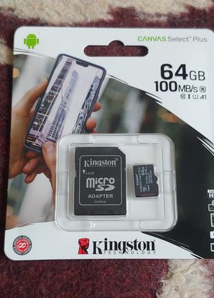 Карта памяти KINGSTON microSDXC 64Gb Canvas Select+ A1 UHS-I