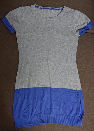 Теплое платье туника шерсть серое синее короткий рукав