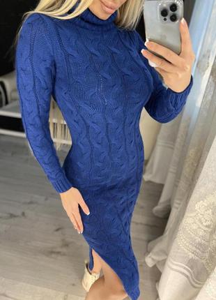 Новое,вязанное платье,синего цвета