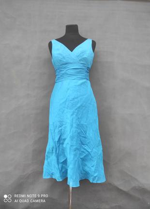 Лен/шёлк летнее платье-миди размер uk 8