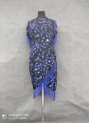Платье с бисерной бахромой размер uk 12