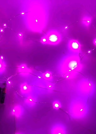 Гирлянда светодиодная роса на батарейках розовая, провод прозрачн