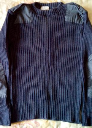 Английский свитер военный шерстяной с усиленными локтями и плечам