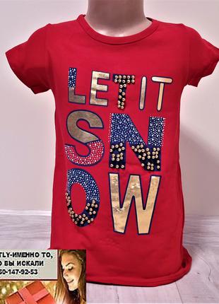 Детская красная футболка "Let it snow" для девочки Турция Turk...