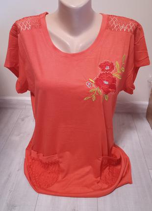 Женская футболка туника БАТАЛ Дача 50-52 размеры