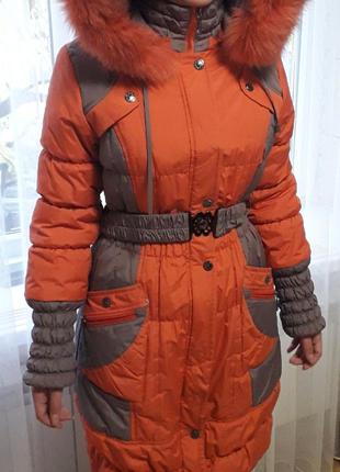 Куртка зимняя пальто удлиненная с мехом