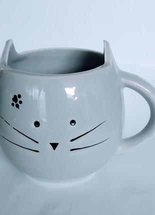 Чашка кот толстый серый с рисунком
