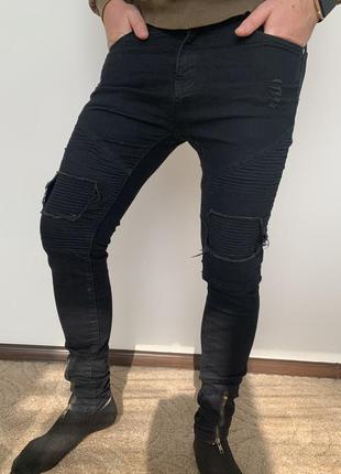 Модные мужские черные приталенный джинсы с замками