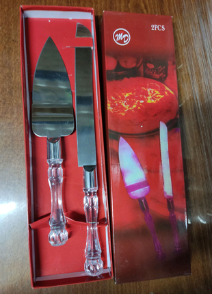 Свадебны набор нож и лопатка прозрачная ручка