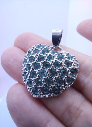 Кулон серебряный сердце с  голубым родолитом арт. 241